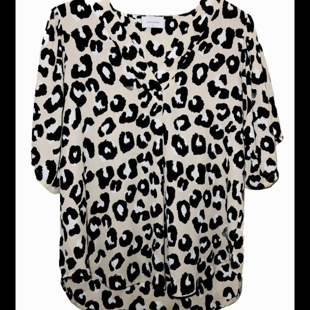 Adrienne Leopard Print Blouse women’s Size Small 3/4 Length Sleeves